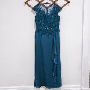 Jade Couture Special Occasion Mother of the Bride Teal Gown Dress With Lace
